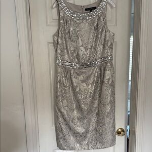 Carmen Marc Valvo Silver Embellished Midi Dress